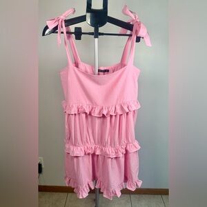 Nasty Gal Blush Pink Linen Look Ruffle Square Neck Mini Dress Size 10